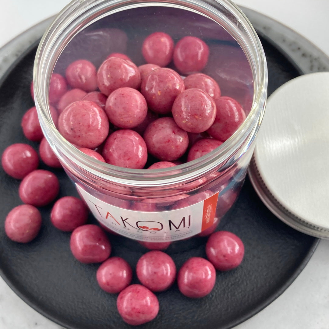 billes céréales au chocolat blanc et framboise