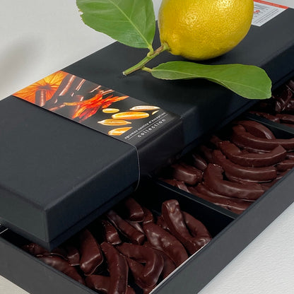 Coffret assortiment d'agrumes confits et enrobés