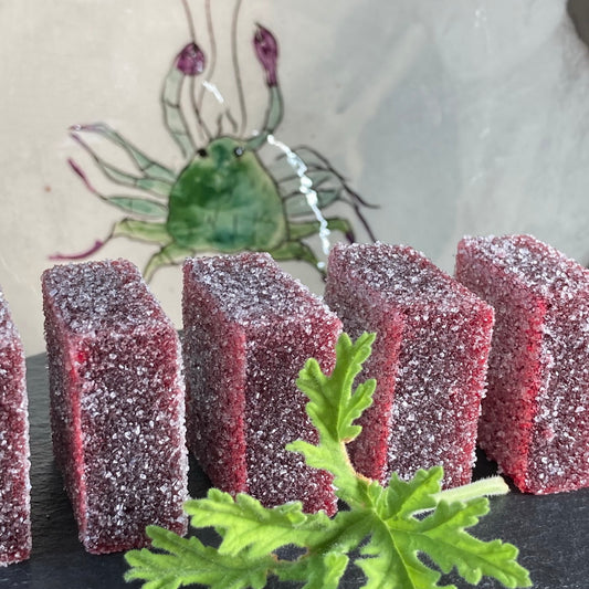 Pâtes de fruits à la framboise et au géranium rosat